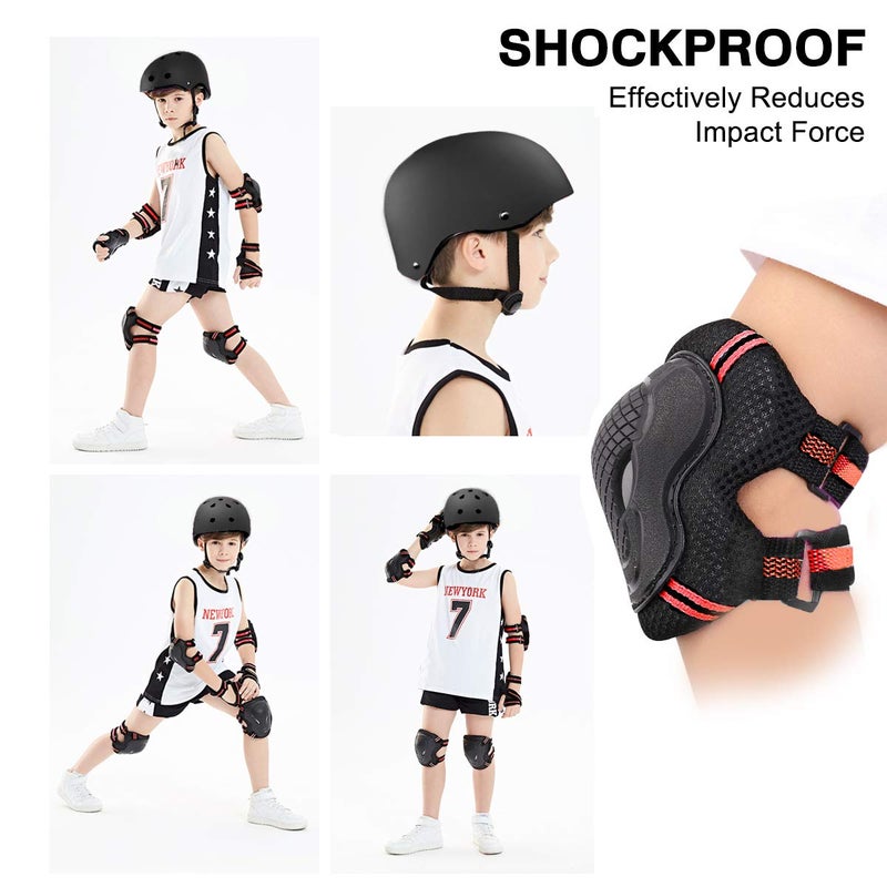 Besmall Adjustable Skateboard Skate Helmet with Protective Gear Knee Pads Elbow Pads Wrist Pads for Youth Outdoor Sports, BMX, Skateboard, Scooter, Bike, Roller, Kid's Protective Gear Set Black L - Image 5
